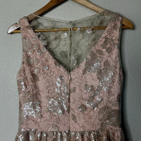 Vera Wang Dress Size 4 Lace Elusion Rose Gold Silver Sequins Cocktail Formal - Picture 8 of 9